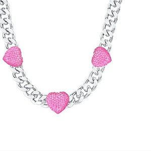 PopTopping Womens Cuban Link Necklace Pink Hearts Chain Necklace